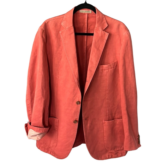 Montedoro Italian Cotton Blazer IT 54R US 44R Coral Unstructured Sport Coat